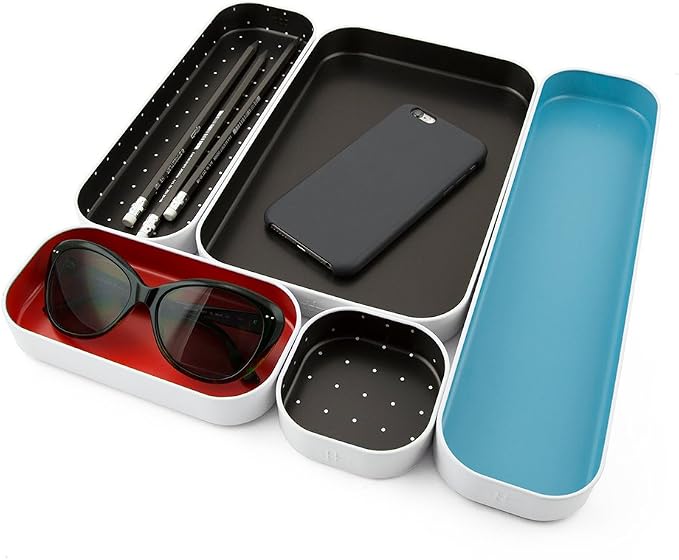 Three by Three Seattle Metal Drawer Organizer Tray Set, 5-Pc, 1" (Multi) | Colorful 1" metal bins; food-safe; soft non-scratch base; kitchen, bathroom, vanity, desk & office drawers - Image 6