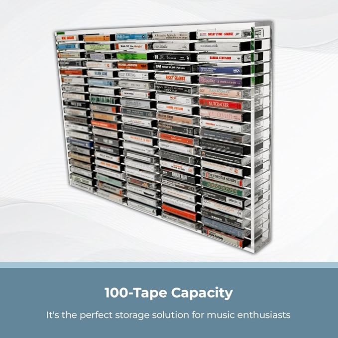 Kingdom Clear Acrylic Wall Mount Cassette Tape Rack/Stamp Pad Rack for Easy Sorting and Organizing of Cassette Tapes, Stamp Pads, Playing Cards, Card Decks and More,100 Slots - Image 2