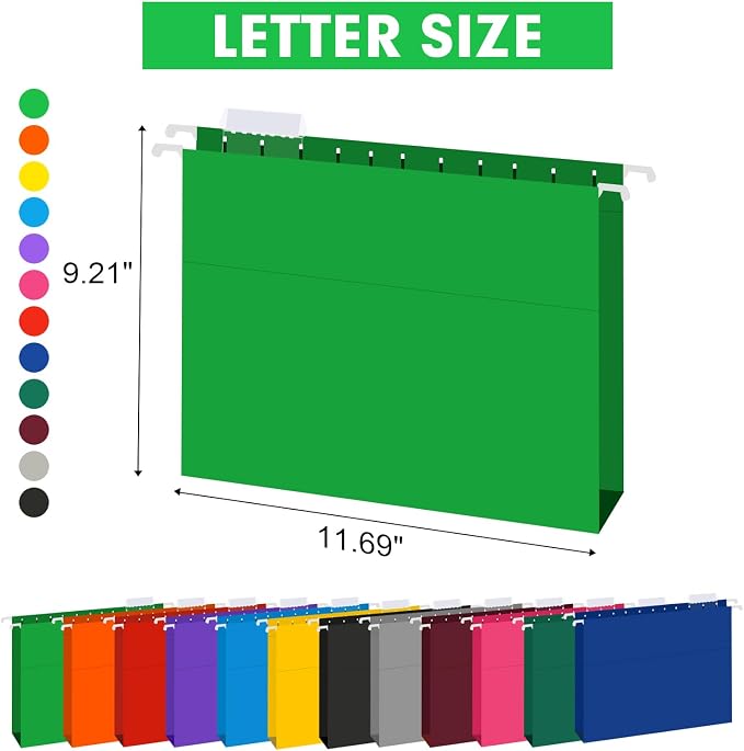 HERKKA Extra Capacity Hanging File Folders, 60 Pack Reinforced Letter Size Hanging Folders with Heavy Duty 1 Inch Expansion, Designed for Bulky Files, Medical Charts, 12 Assorted Colors - Image 2