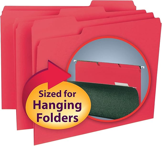 Smead Interior File Folder, 1/3-Cut Tab, Letter Size, Red, 100 per Box, Expandable File Folders for Filing Cabinet - Image 9