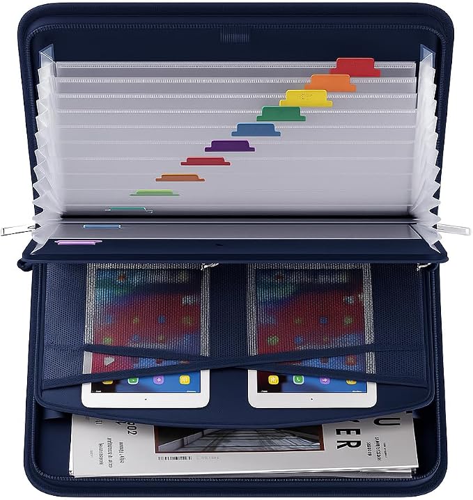 Fireproof & Waterproof Accordion File Organizer – Fireproof File Folder with Handle, 13-Pocket Expanding Paperwork Organizer for A4/Letter Documents, Travel File Storage (Blue) - Image 3