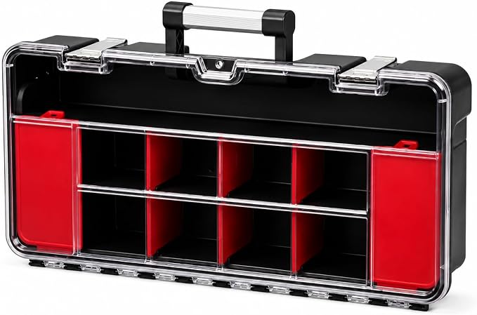 Vertical Parts Organizer Box – Deep Storage Container with 14 Compartments & 6 Removable Dividers – Heavy-Duty Shelf Unit for Hardware, Plumbing, Electrical, or Craft Supplies by GatorClamps