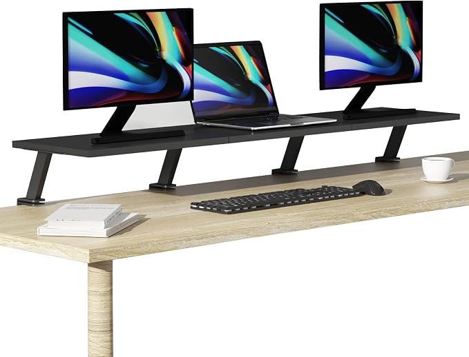 Extra-Large 45-Inch Wood Clamp On Desk Monitor Shelf with Spacious Storage Space - Fits 60-inch or Dual 32-inch Screens, C-Clamp Design with Rubber Pad, Max Load 44lbs by GAXOMO