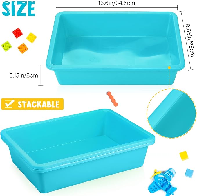 18 Pcs Flat Storage Organizer Bins Letter Size Paper Tray Classroom Storage Plastic Art Trays Classroom Pencil Organizer Baskets for School Office Teacher Book Organization(Light Blue) - Image 3