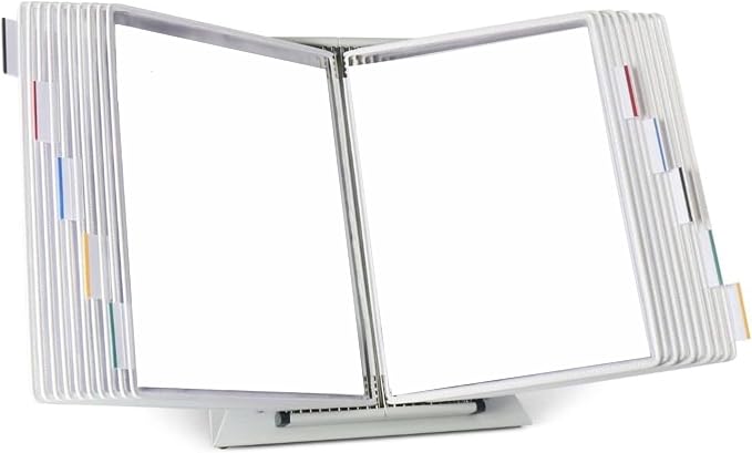 Tarifold Desktop Reference Display System, 20 Pockets, Expandable, White | 20 Double-Sided PVC Pockets, Holds 40 Letter-Size Sheets, Sturdy Metal Base, Quick-Find Indexing, Quick and Easy to Assemble by TARIFOLD