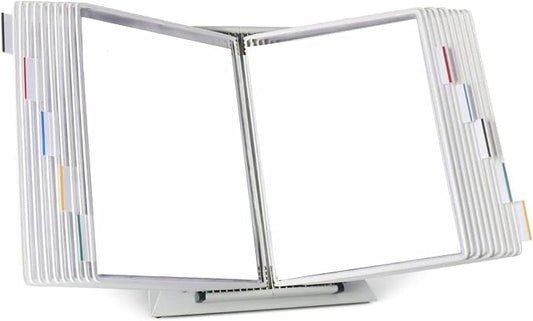 Tarifold Desktop Reference Display System, 20 Pockets, Expandable, White | 20 Double-Sided PVC Pockets, Holds 40 Letter-Size Sheets, Sturdy Metal Base, Quick-Find Indexing, Quick and Easy to Assemble by TARIFOLD