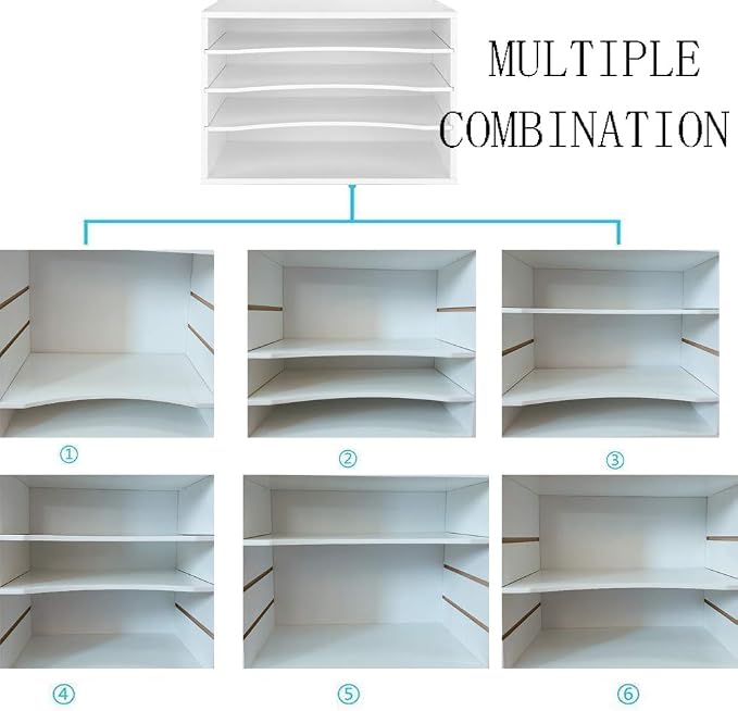 EMERIT 4-Tier Adjustable Paper Organizer, Large Capacity Desktop Organzier for Textbooks/Magazines/Office Files, Wooden Dividers, 7 lbs per Shelf, White - Image 4