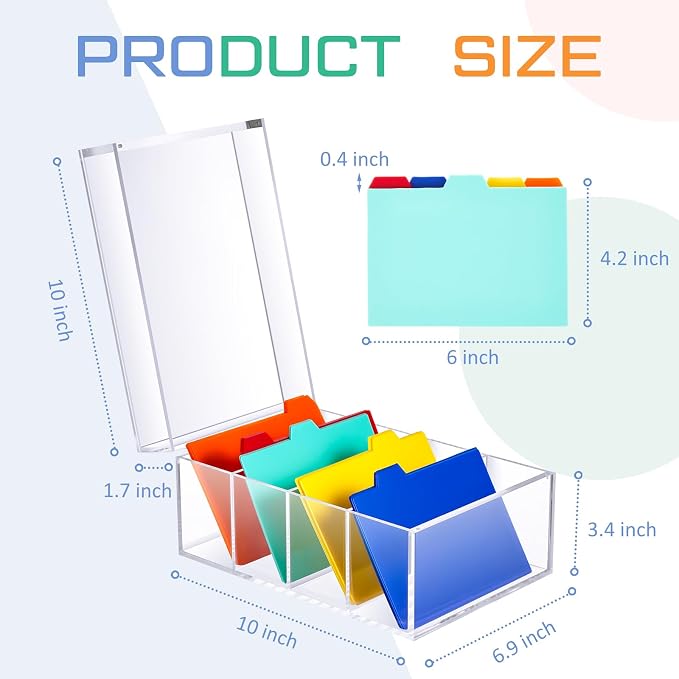 Mooliwe Index Card Holder Clear Acrylic Card Organizer 50 Pcs Divider Sheets for Desk File Note Holders, 4 Compartments Holds 600 Cards(4 x 6 Inch) - Image 3