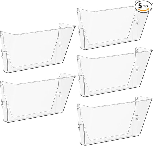Gawerk Clear Acrylic Single Pocket, Plastic Hanging Wall Mount File Holder for Office Home (Clear, 5 Pack) by Gawerk
