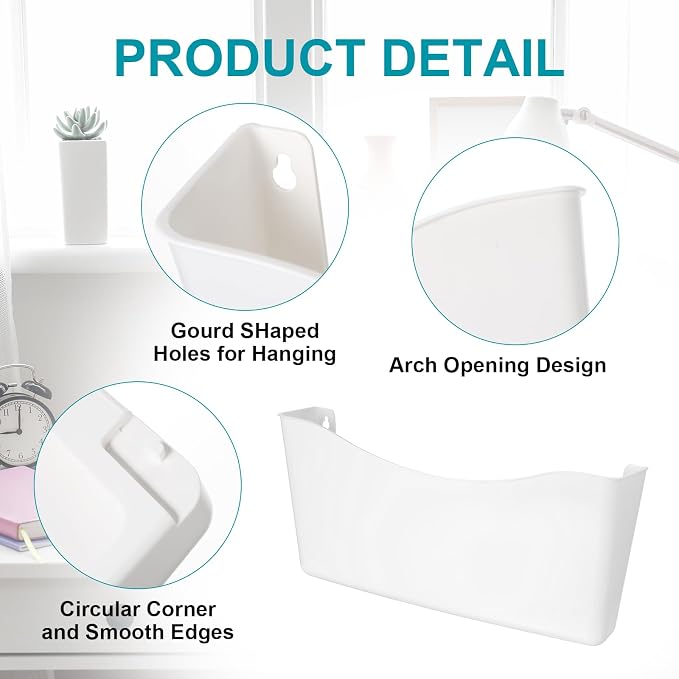 Colarr 6 Pack Expandable Pocket Wall File Holder Plastic Hanging Wall Organizer Space Saving Wallmount File Holder for Office Mail Letter Magazine(White) - Image 3