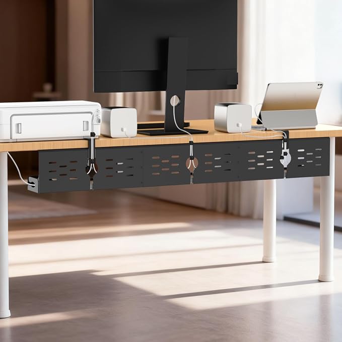Univivi Under Desk Cable Management Tray, Cable Management, 48 inch, Black | Durable Steel, Cable Management with No-Drill C-Clamp and Screw Mount, Effortless Wire Management for Office/Home - Image 6