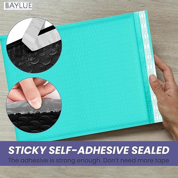 Teal Bubble Mailers 12.5x19, Self Seal Poly Padded Envelopes #6, 100 Pack - Image 3