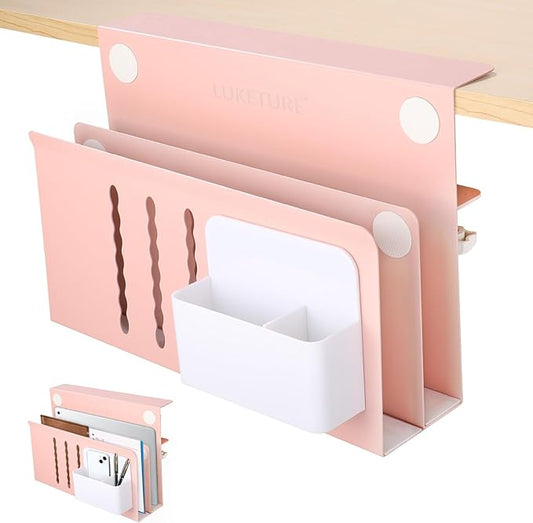 LUKETURE Desk Side Storage, 2 Tie Laptop Holder No Drill Clamp On Organizer | Sturdy Steel Double Tier Strong, Magnetic Pen Holder, No Drill Clamp for Standing Desk Organizer, Fits 0.3-2.8" by LUKETURE