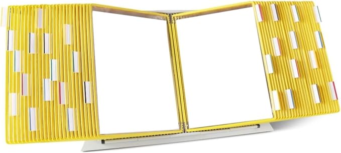 Tarifold Desktop Reference Display System, 60 Pockets, Yellow | 60 Double-Sided PVC Pockets, Holds 120 Letter-Size Sheets, Sturdy Metal Base, Quick-Find Indexing, Quick and Easy to Assemble by TARIFOLD