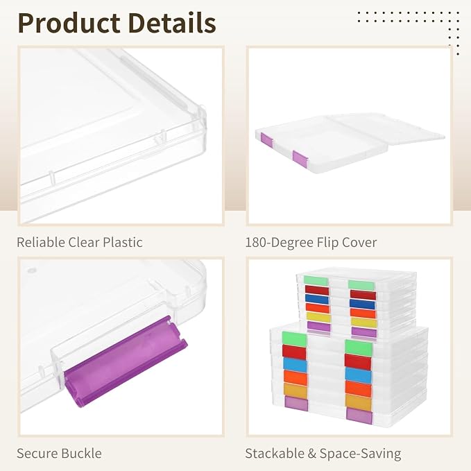 12 PCS Clear A4 A5 File Boxes, Plastic Paper Organizer with Color Buckles and 54 Labels, Stackable Magazine Protector Cases, Transparent Document Case for Office, School, Home - Image 3