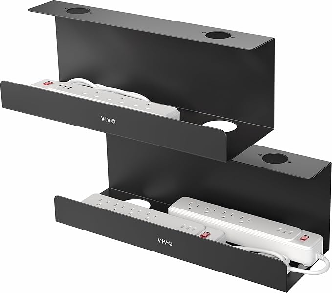 VIVO 2 Pack Black 17 inch Extra Deep Cable Management Tray, DESK-AC16-2C | Set of 2, Under Desk, Low Profile Power Strip Holder, Cord Organizer, Wire Tamer Steel Rack, Home Office, Holds 11 lbs each by Unknown