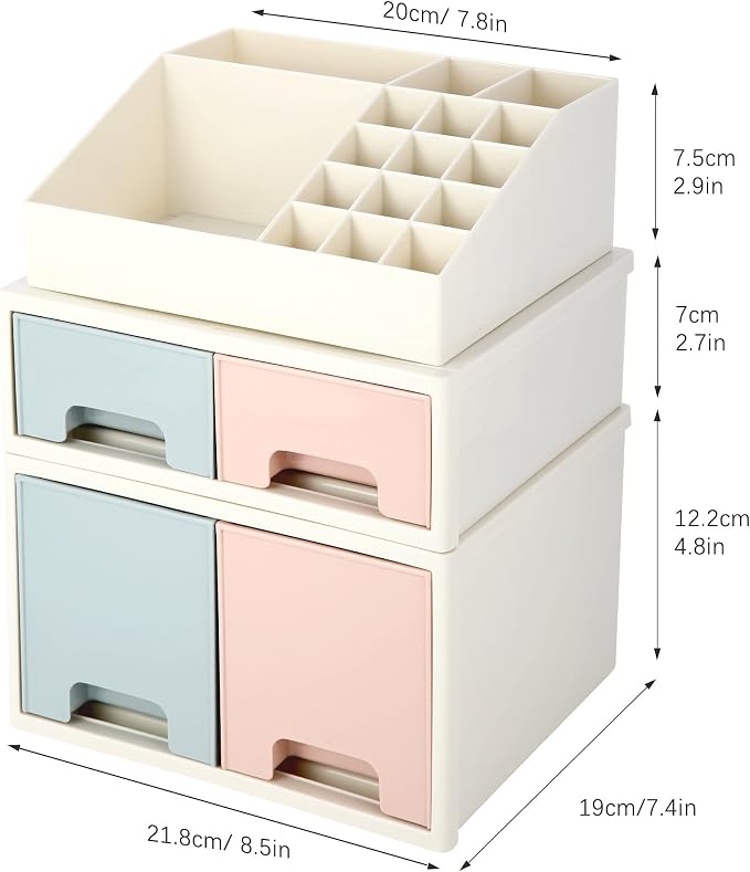 Stationery Organizer Box, Cosmetic Storage Box, Pen/Pencil, Remote Control, Office Supplies, Business Card Holder, Free Combination, [TAD-10] w/ 4 Drawers + 16 Slots - Image 3