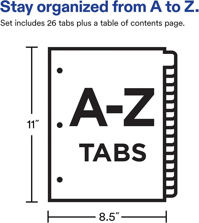 Avery A-Z Dividers for 3 Ring Binders, 26 Tabs per Set, Customizable Table of Contents, Multicolor Tabs, Great for Organizing Reports, Projects, and More (12 Sets of 11125) - Image 4