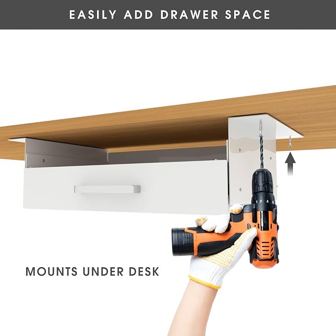 GOME White Under Desk Drawer Storage with Laptop/Book/Folders Shelf, Double Layer Easy Slide-Out Undermount Drawer Organizer with Ball Sliding Track for Home Office Sit-Stand Workstation - Image 6
