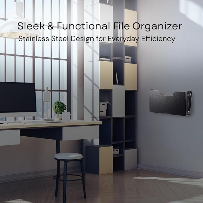DR POCKET RACK Wall Mount File Holder, Single Pocket Letter Size, Black Metal Office Document Organizer - Image 2