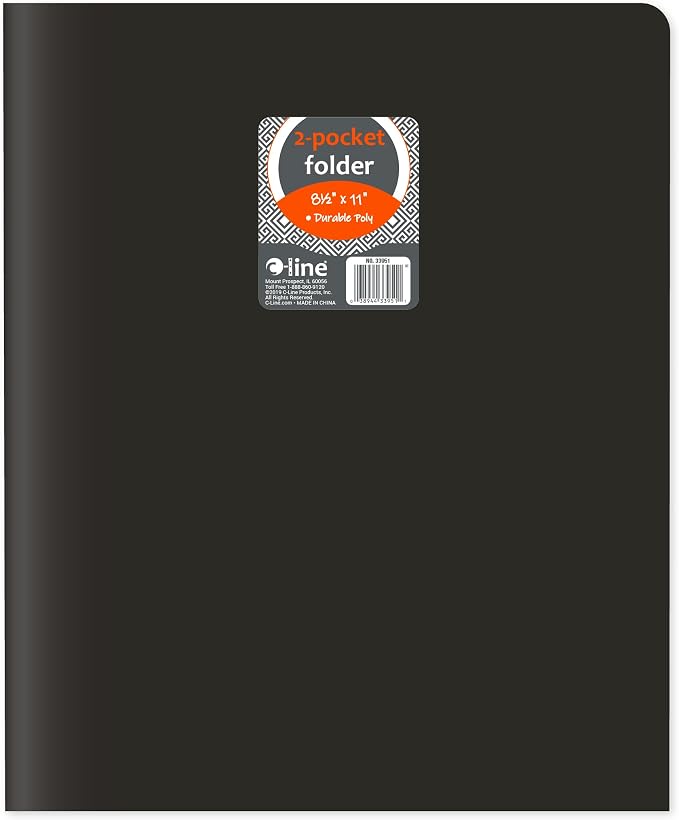 C-Line Two-Pocket Heavyweight Poly Portfolio, For Letter Size Papers, Includes Business Card Slot, 1 Display Case of 25 Portfolios, Black (33951-25) by C-Line