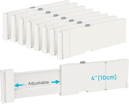 Vtopmart Drawer Dividers for Clothes 8 Pack, Adjustable 4" High Expandable from 11.3"-17" Dresser Drawer Organizer, Plastic Drawers Separators for Dresser, Baby Clothes, Kitchen and Office Storage | Adjustable Drawer Organizer, Dresser Clothes Separato... by Vtopmart