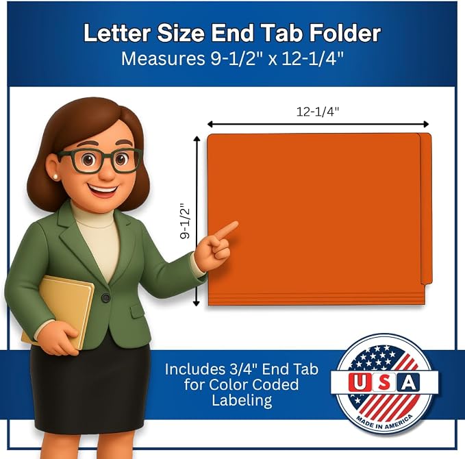 Orange File Folders, USA Made, Doctor Stuff, Two 2" Bonded Fasteners, Durable 11pt, Reinforced End Tab File Folders, 2 Prongs, Colored Medical Charts and Patient Chart, Box of 50 - Image 2