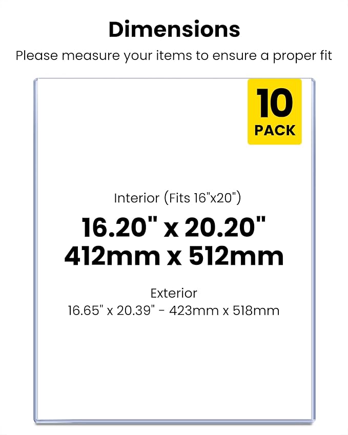 16x20 Toploader Poster Sleeves, 10 Pack Plastic Poster Sleeves 47PT | 15 Mil Rigid PVC Plastic Poster Protectors for Art Prints, Photos, Documents, Display & Storage, Blue Tint & Protective Film - Image 3
