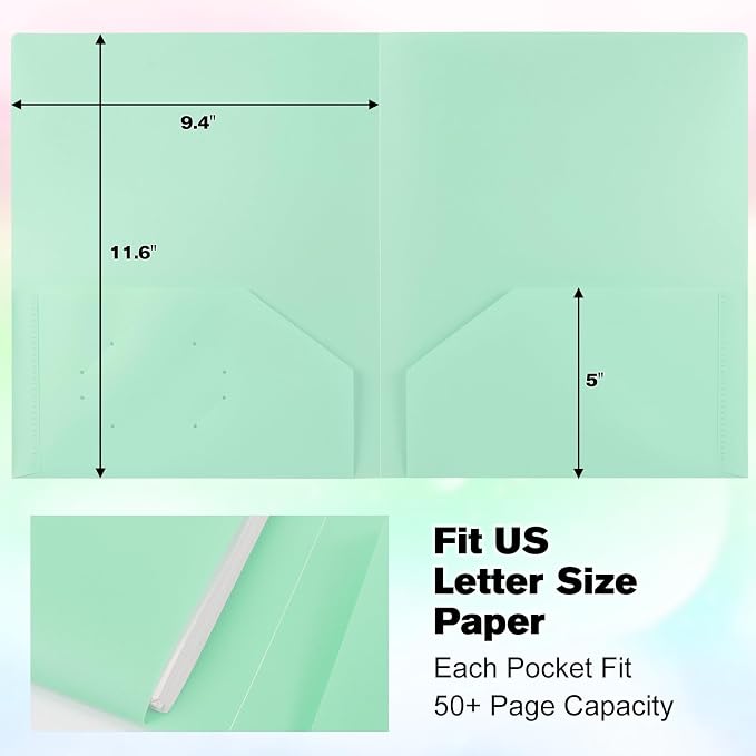 24-Pack Plastic Folders with Pockets,2-Pocket Pastel Folders Holds US Letter Size Paper for School/Office/Home, Green - Image 5