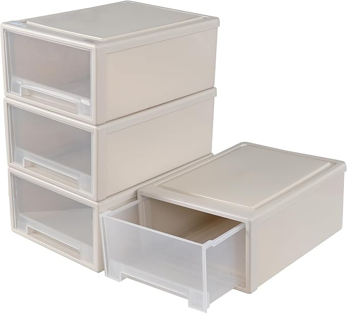 Sadstory 18 Quart Large Plastic Stacking Storage Drawers Units, 4 Packs | Stackable Plastic Drawer Organization, Detachable, Assembly-free - Image 4