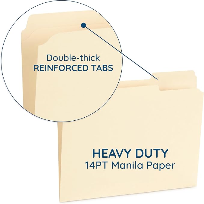 Blue Summit Supplies 100 Heavy Duty Manila File Folders, Letter Size, 14pt | Heavy duty 14pt manila, reinforced 1/3 cut tabs, for office, home, and classroom document filing - Image 4