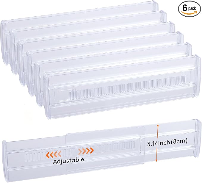 6 Pack Drawer Dividers, Adjustable Drawer Organiser Divider(11.3-20"), 3.2" High Extendable Plastic Drawer Dividers for Kitchen Bedroom Office Desk Cosmetic Cutlery Organisers by Damogo