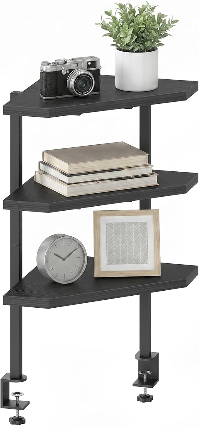 MAHANCRIS Clamp on Desk Corner Organizer, 3-Tier Desktop Shelf, Adjustable Desk Corner Storage Shelf with Metal Frame, for Office, Game Room, Black DSBK5501 - Image 9