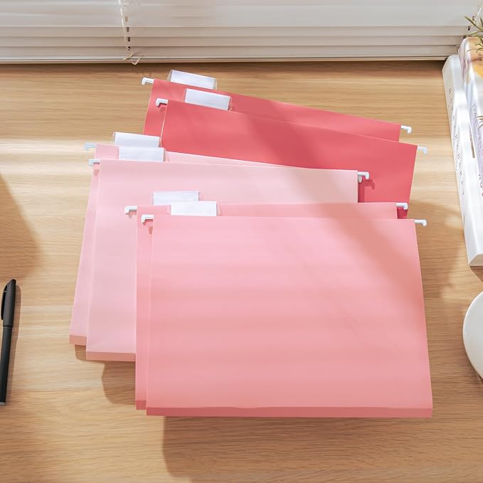 Y YOMA Letter Size - 24 Pack Extra Capacity Hanging File Folders Accordion Decorative Reinforced File Folder Cute Colored Expandable Folder for Office Home with 1/5-Cut Adjustable Tabs, Cute Pink - Image 7