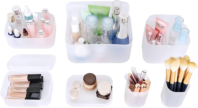 Makeup Organizer Case Set: Stackable Clear Vanity Storage - Multi-size Holder for Makeup, Jewelry, Toiletries by OCHEAL