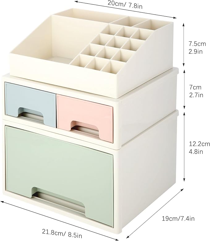 Desktop Organizer, Stationery Organizer Box, Pen/Pencil, Remote Control, Office Supplies, Business Card Holder, Free Combination, [TAF-11] w/ 3 Drawers + 16 Slots - Image 3
