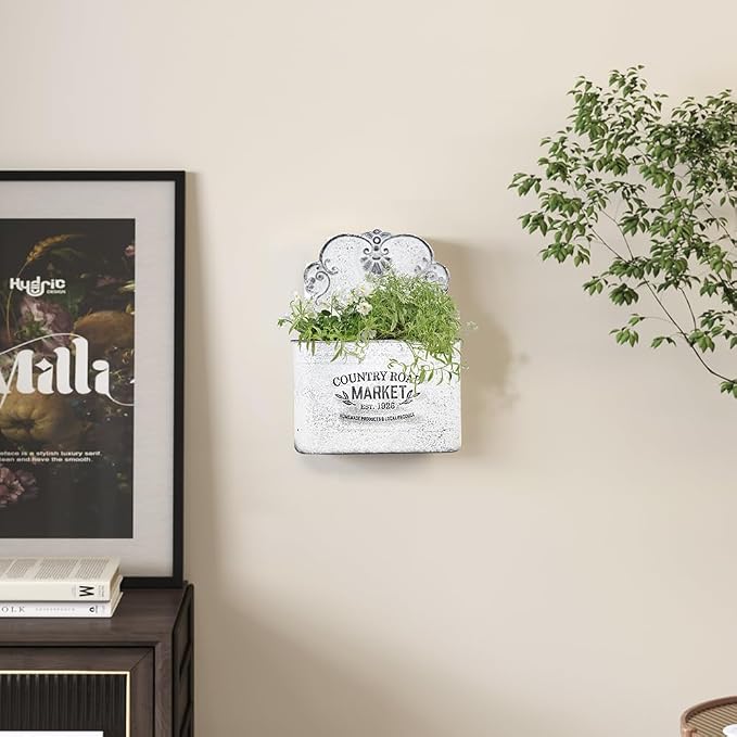 Hanging Storage Baskets Metal Wall Baskets for Mail, Files, Books & Accessories, Wall-Mounted Organizer for Entryway, Kitchen, Office, French Farmhouse Decor（White） - Image 7