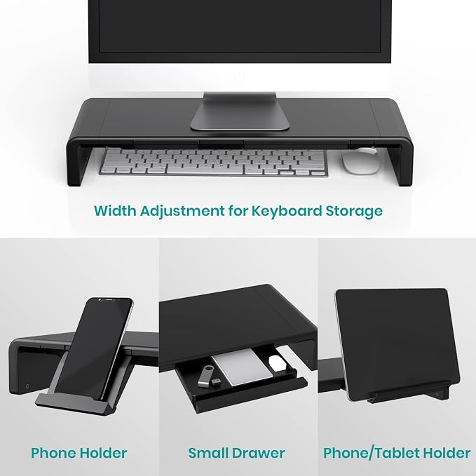 Klearlook Computer Monitor Stand for Desk, Adjustable Foldable Monitor Riser with Storage Drawer & Tablet Phone Holder for Office, Home, Laptop, Desktop (Black 2 Pack) - Image 6