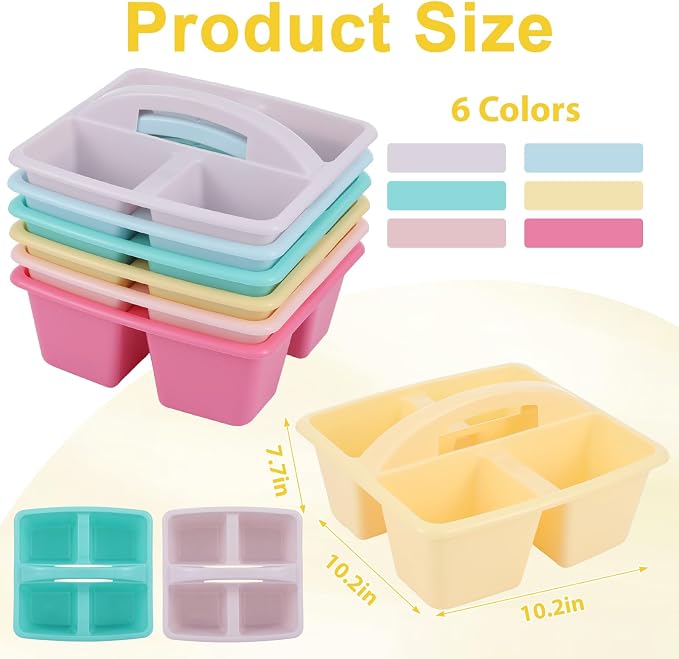 6 Pack Assorted Colors Classrooms Caddy 4 Compartment Classroom Caddy Compartment Caddies Set Table Caddies Classrooms with Handle for Classroom Organization Table Desk Office Supplies(Pink Purple) - Image 2