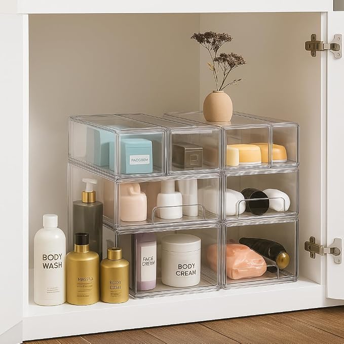 Sorbus Medium Clear Stackable Storage Drawers, Plastic Storage Drawers with Handles, Craft, Clothes, Medicine, Makeup, Closet, Art Supply, Bathroom, Shoe, Toy Storage Organizer (2 Pack) - Image 7