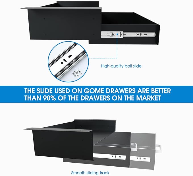 GOME Under Desk Drawer Storage with Laptop/Book/Folders Shelf, Double Layer Easy Slide-Out Undermount Drawer Organizer with Ball Sliding Track for Home Office Sit-Stand Workstation - Image 4