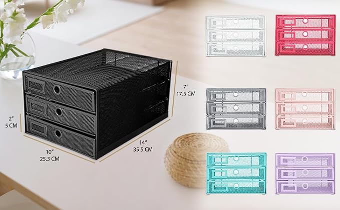 Exerz Paper Sorter 3 Drawer Wire Mesh A4 / Desk Multifunctional Desk Organiser/Multi-Layer Letter Tray - for Documents, Magazines, Notebooks and Letter (White) | Desk Organiser Pull Out Trays Keep Files Letters Magazines Folders Notebooks Neatly Separa... - Image 9