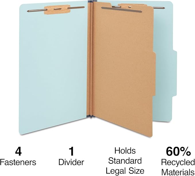 Staples Pressboard Classification Folders, Legal Size, 1‑Divider, 1.75" Expansion, Light Blue, Durable Construction – 40/Carton - Image 2