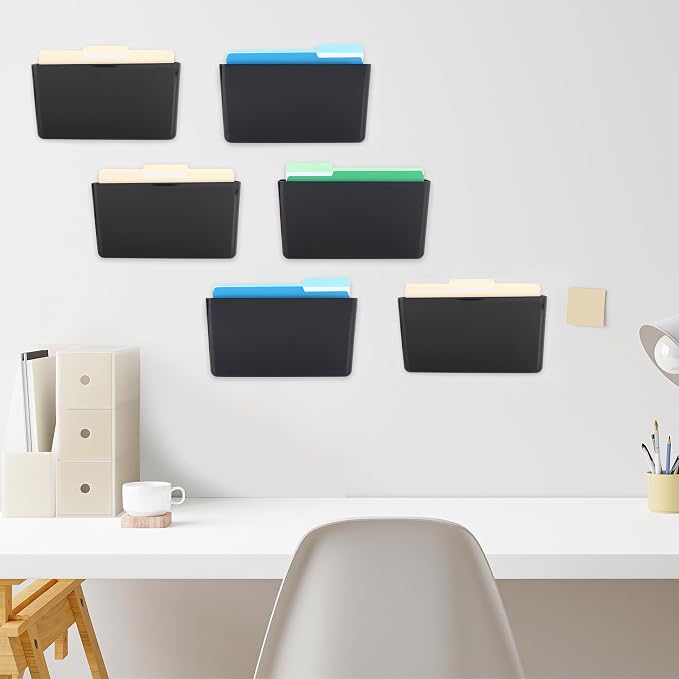 6 Pack Black Plastic Single Pocket Hanging File Organizer, Wall Mount Paper Mails Magazines Holder, Mounted Folder Bins for Office School and Home, 12.99x4.13x7.48 inches - Image 4