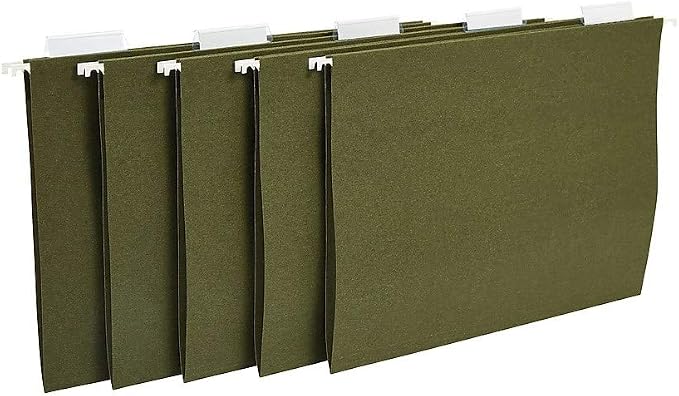 Staples Hanging File Folders, Letter Size, 1/5‑Cut Tabs, Standard Green, Includes Tabs & Paper Inserts – 25/Pack - Image 3