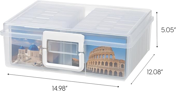 IRIS USA Photo Storage Box |Made in USA| 16 Cases - (2-Pack) - Clear | Fits 4" x 6" Pictures / Built-In Handle / Organizing Containers for Tasks, Stickers, Ephemera & Flashcards - Image 3