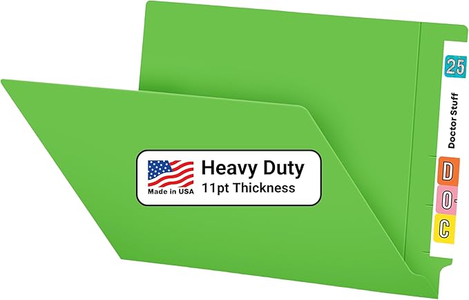 Green File Folders, USA Made, Doctor Stuff, No Fasteners, Durable 11pt, Reinforced End Tab, Colored Office & Medical Charts and Patient Chart Folder, Box of 100 by DoctorStuff