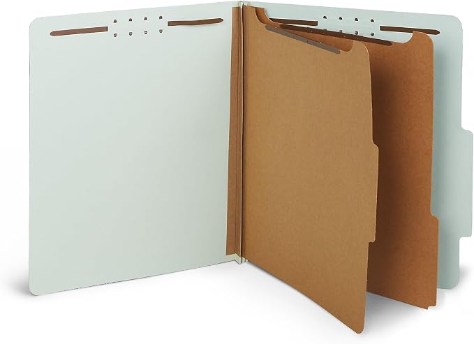 Staples Top‑Tab Pressboard Classification Folder, Letter Size, 2 Partitions, Gray/Green, Durable Construction, 10/Box - Image 4