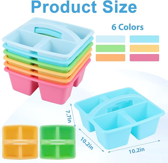 6 Pack Assorted Colors Classrooms Caddy 4 Compartment Classroom Caddy Compartment Caddies Set Table Caddies Classrooms with Handle for Classroom Organization Table Desk Office Supplies(Pastel) - Image 2
