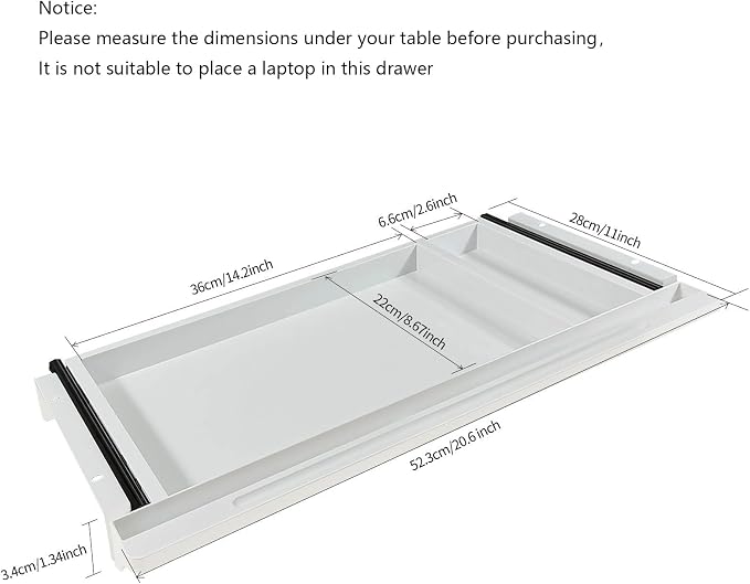 Under Desk Mounted Sliding Drawer to pull out, Attachable Desk Pencil Drawer Ball-Bearing Slides - Image 2